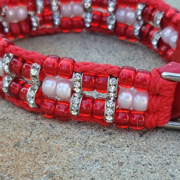 Custom Handmade Beaded Bling Dog Collar - Picture 2 of 3